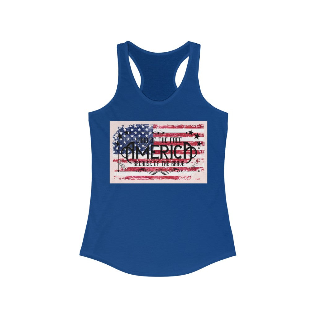 America - Land of the Free because of the Brave Women's Ideal Racerback Tank