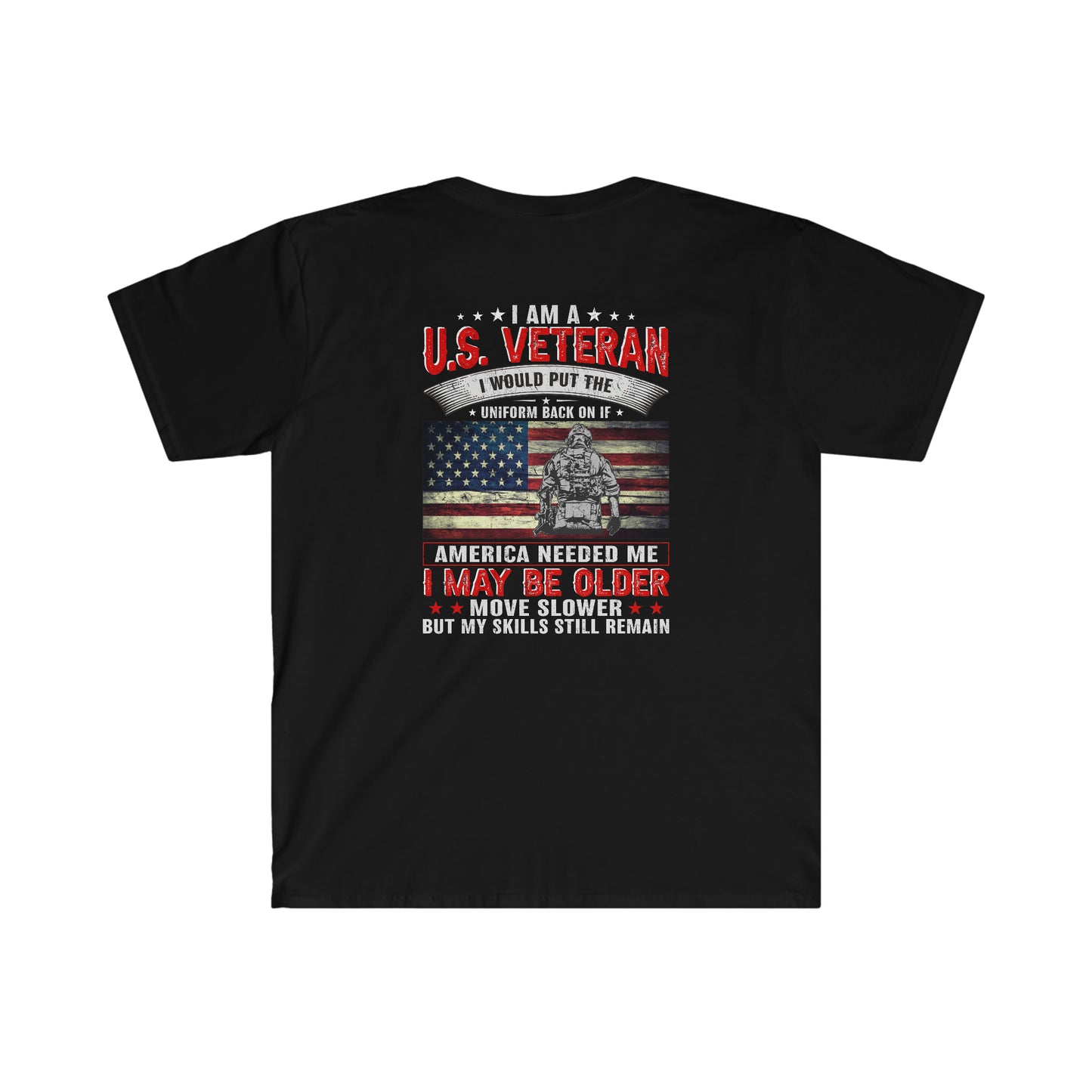 US Veteran, Return to Uniform - Unisex Softstyle T-Shirt (Back Print Only)